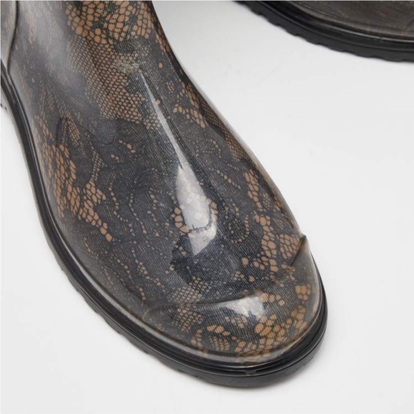 NWOT Valentino Size 6.5 (40) Black Rubber Mid-Calf Lace Print Rain Boots - Picture 7 of 12